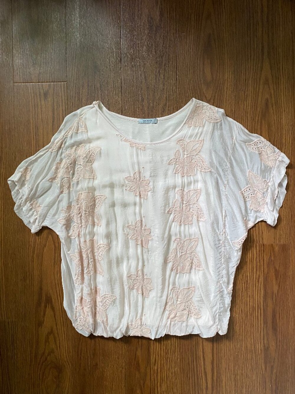 🇮🇹 TENDENZE Made in Italy Silk Blend Embroidered Bubble-Hem Blouse - Pearl - L